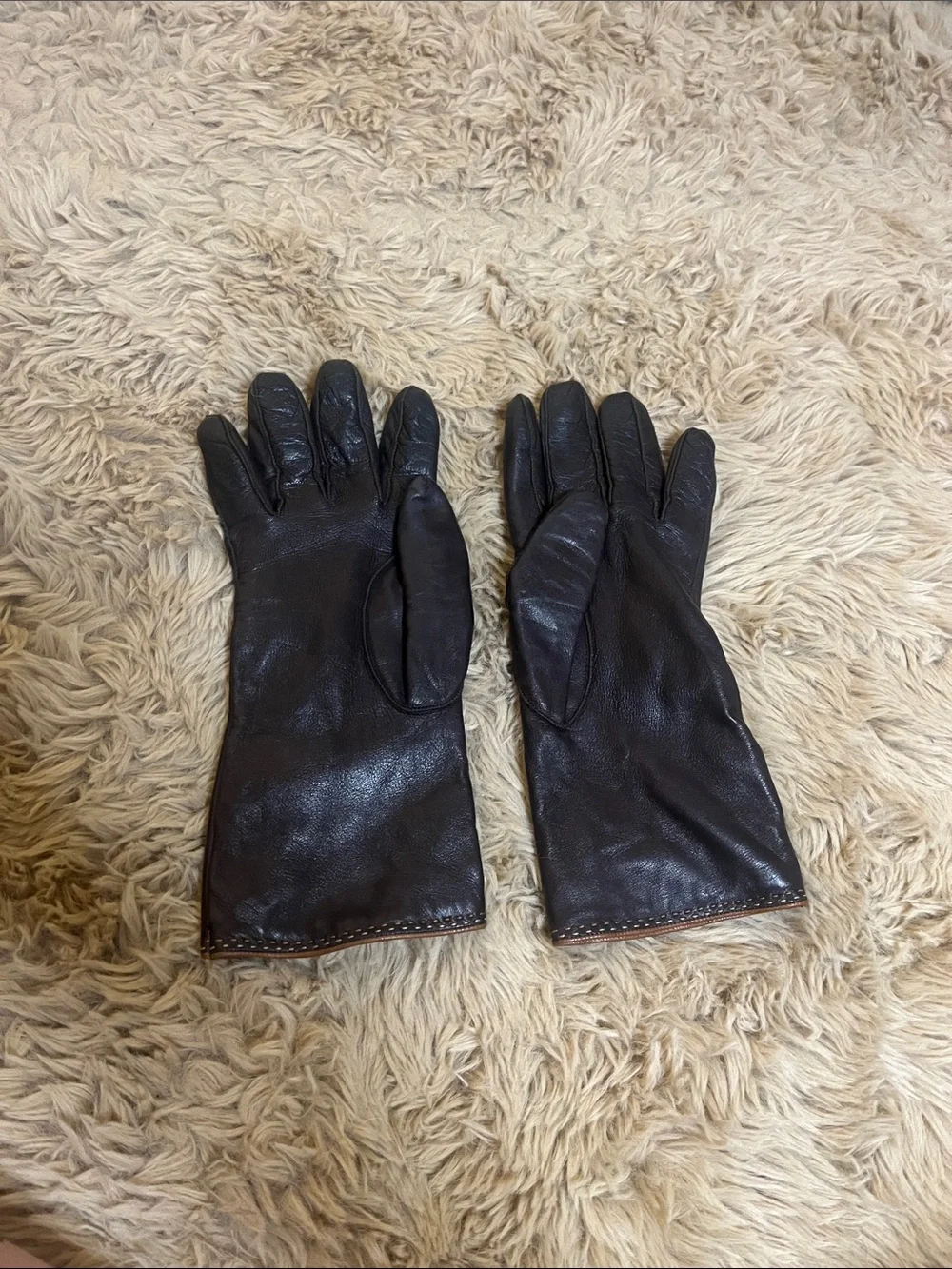 Coach Brown Leather Women's Gloves with Gold Button - Size 8